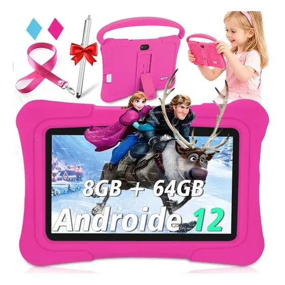 Tablet Infantil 7" com Controle Parental, 8GB RAM e 64GB, Android 12, Wi-Fi e Bluetooth
