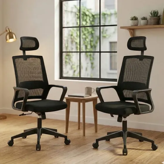 Kit 2 Cadeira De Escritório Ergonômica Giratória Presidente Preto