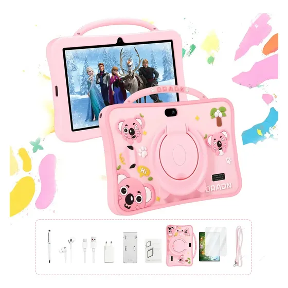 Tablet Infantil Kids Menina Tab Android 12 Ram 6gb 128gb 7'' Hd Tela Apoia Wifi Bluetooth Com Caneta Capa Anti-queda Para Estudo Jogos Roblox Youtube Multi Rosa-chiclete