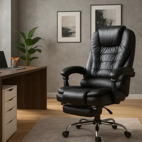 Cadeira De Escritório Gamer Ergonômica Estofado Couro Sintético Reclinável Altura Ajustável Apoio Para Pés até 150kg massagem de dois pontos