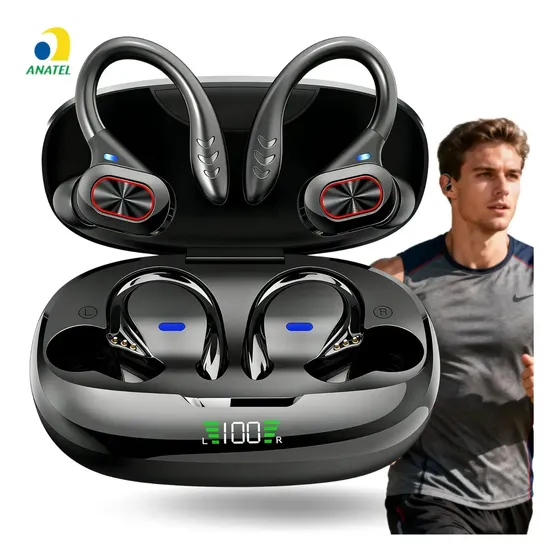 Fone de Ouvido JSKJ S730 TWS Bluetooth com Microfone e Gancho Esportivo