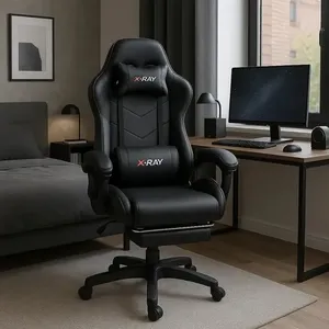 Cadeira Gamer Profissional Reclinável Apoio De Pés Cinza Cor Preto Material Do Estofamento Couro Sintético