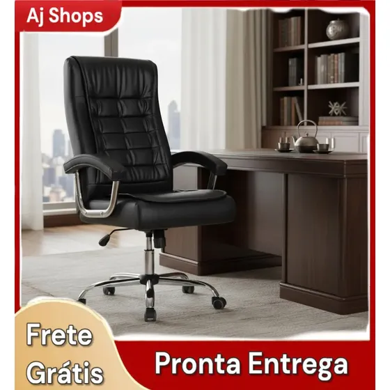 Cadeira Executiva Aj Shops Ergonômica Giratória de Couro Sintético com Rodas e Molas
