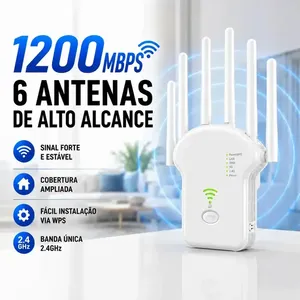 Repetidor De Sinal Wi-fi Roteador 6 Antenas Wireless 1200mbps Amplificador Extensor Longo Alcance E Alta Performance Turbo Sem Fio Branco