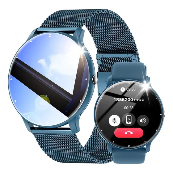 Relógio Smartwatch Feminino Esportivo Relógio Inteligente FOXBOX Smart Watch Relógio Digital Celular Chamadas Bluetooth Notificações De Mensagens Frequência Cardíaca Sono Original Redondo Azul-marinho