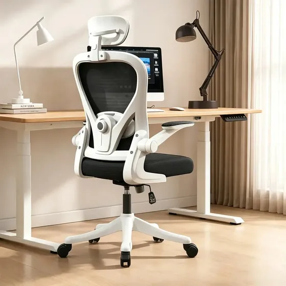 Cadeira Escritório Ergonômica Cor Preto E Branco Com Suporte Lombar Estofado Mesh Suporta 150kg