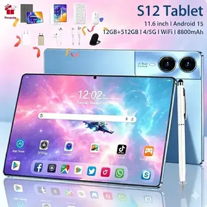Tablet Android 15 12GB RAM 512GB Memória Tela Grande 11.6 Bateria 8800mAh Wi-fi 5G Jogos Pesados Completo Com Teclado Mouse Azul