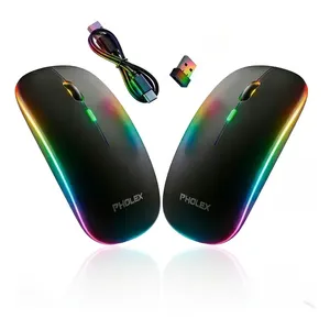 2 Mouse Sem Fio Pholex Recarregável Wireless Optico Led Rgb Ergonômico Sem Fio Para Pc Desktop Notebook Tablet Smartphone