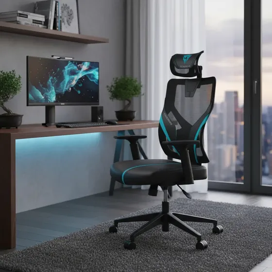 Cadeira Gamer Ergonômica ThunderX3 Yama1 Preto/Cíano com Encosto Reclinável