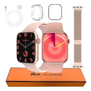 Smartwatch Feminino Masculino W59 Mini Pro 41mm 2 Pulseira Caixa Rosê Gold Pulseira Rosa Desenho Da Pulseira Lisa
