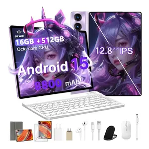 Tablet Android 15 Tab Kit Completo 12,8'' Full Hd 16gb Ram + 512gb Octa-Core Wifi 2.4/4g/5g Dual Sim Bateria 8800mah 24mp/48mp Com Chip Caneta+teclado E Mouse Para Estudos E Trabalho 2 Em 1 Lavanda