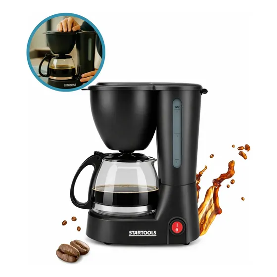 Cafeteira Eletrica Preta Domestica 600ml 15 Xicaras Vidro