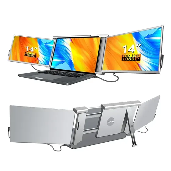 Monitor Duplo Portátil Para Notebook 14 - Expansor De Telas Triplo Com Design 360°, Tela Ips Fhd 1080p 60hz, Baixa Luz Azul, Compatível Com Windows/mac/switch (cabos Inclusos)