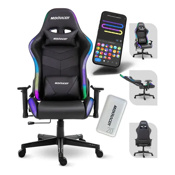 Cadeira Gamer Led Couro Com Wifi Rgb Iluminação Reclinavel Ergônomica Reclinavel Giratória Confortavel Compativel com Alexa e Google Assisten com Wifi
