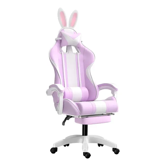 Cadeira Gamer Python Fly Lilás Rosa com Orelhinhas de Coelho Reclinável