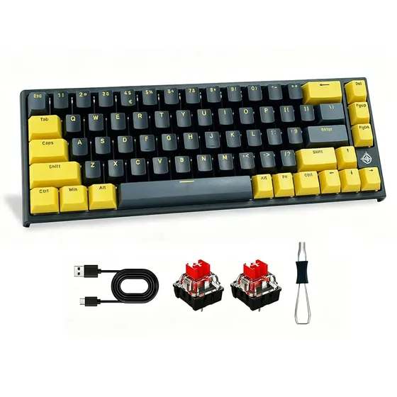 Teclado Mecânico Gamer Mk26 60% Switch Red Rgb 67 Teclas Usb , Inglês Us Amarelo