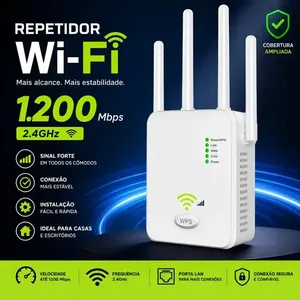 Repetidor De Sinal Wi-fi Roteador 4 Antenas Wireless 1200mbps Amplificador Extensor Longo Alcance E Alta Performance Turbo Sem Fio Branco