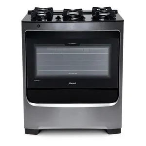 Fogão Consul CFS5VAR 5 bocas cor Inox com Mesa de Vidro e Grade de Ferro Fundido