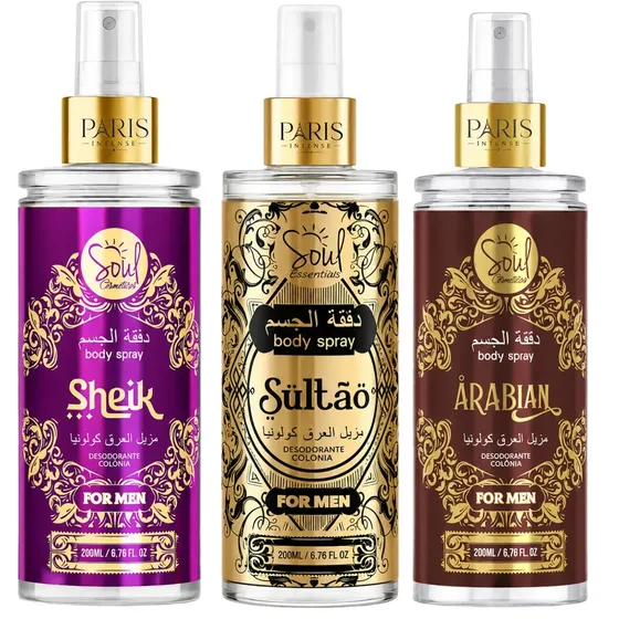 Kit Body Splash Arabe C/3un 200ml Perfume Masculino De Luxo