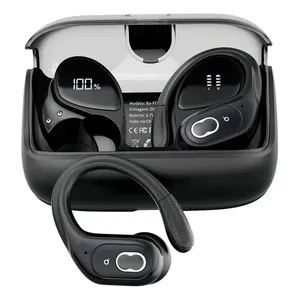 Basike Fone De Ouvido Sem Fio Esportivo Bluetooth5.4 Tws, Corrida Gancho, À Prova D'água, Com Gan, Tela Led Dupla, Suporta Chamadas De Voz, Adequadas Para Android E Ios, Cor Preto