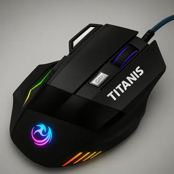 Mouse Gamer Titanis Óptico USB RGB 3200DPI 7 Botões Ergonomico Preto