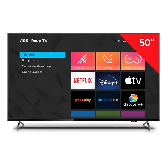 Smart Tv Aoc 50'' Led Roku 4k Wi-fi 50u6125/78g Bivolt