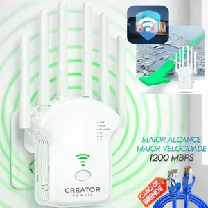 Repetidor De Sinal Wi-fi 6 Antenas Roteador Wireless 1200mbps Longo Alcance Amplificador Internet Potente Fácil Instalação Cor Branco Creator Brasil