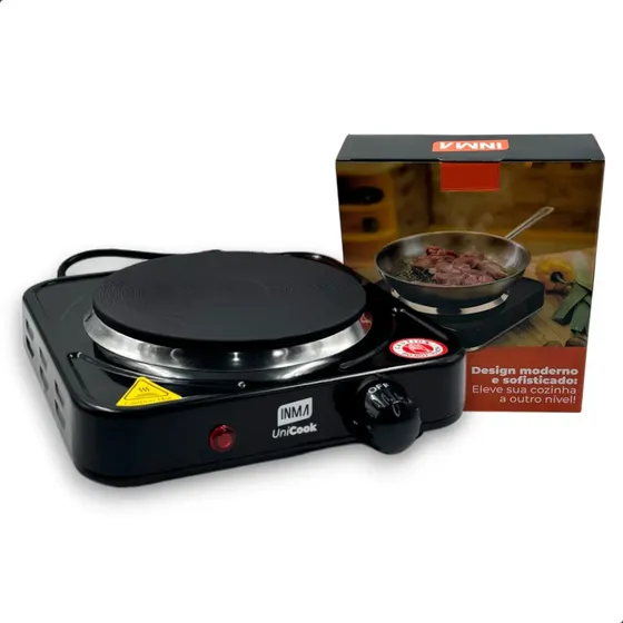 Fogão Elétrico de Mesa INMA 1 Boca para Viagem e Camping 1000W Preto