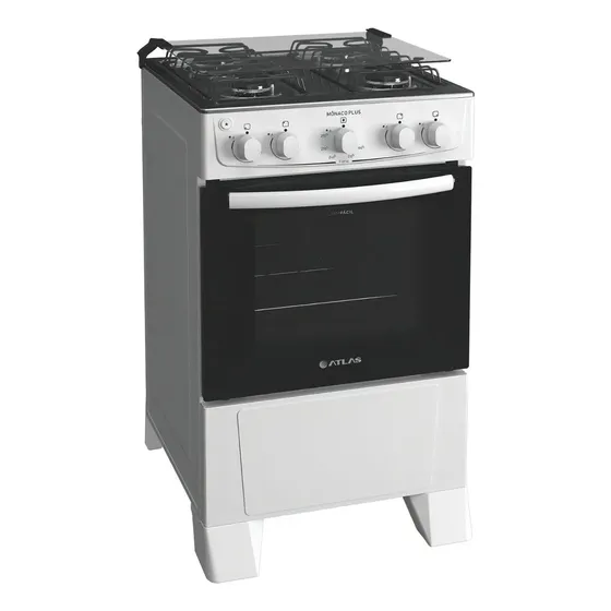 Fogão 4 Bocas Atlas Mônaco Plus Branco com Mesa Inox e Acendimento Automático Branco Bivolt