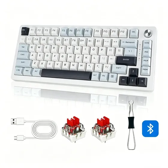 Teclado Gamer Mecânico Magicago MK32 Sem Fio 75% Branco com Switches Gateron Red Inglês US