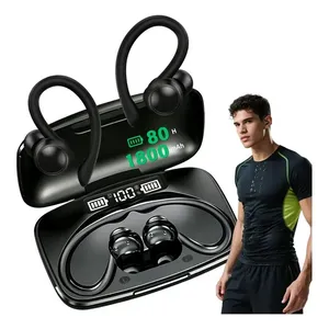 Fone de Ouvido JSKJ T82 Sem Fio Bluetooth 5.3 com Gancho Esportivo e 80h de Bateria