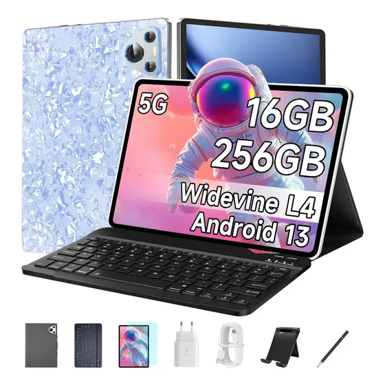 Tablet Profissional 10.8" Azul com 256GB, 16GB RAM e Android 13 – Kit Completo Teclado e Caneta para Estudos e Trabalho
