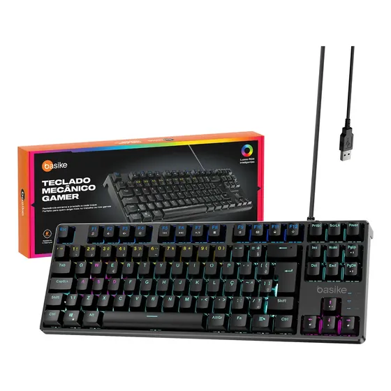 Teclado Computador USB, Teclado Rgb Mecanico Sem Teclado Numerico, Hot Swap, Layout Qwerty, Pc Gamer Acessorios Compatível Windows XP/Vista/7/8/10/11, MacOS, Linux, Teclado Ergonômico Fio, Cor Preto