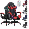 Cadeira Gamer Ergonômica Reclinável Com Apoio Para Pés E Almofada Lombar Com Massagem Para Rgb Led Caixa De Som Bluetooth Rodízios Silenciosos Base Reforçada Ajuste De Altura Apoio De Cabeça-Rojo