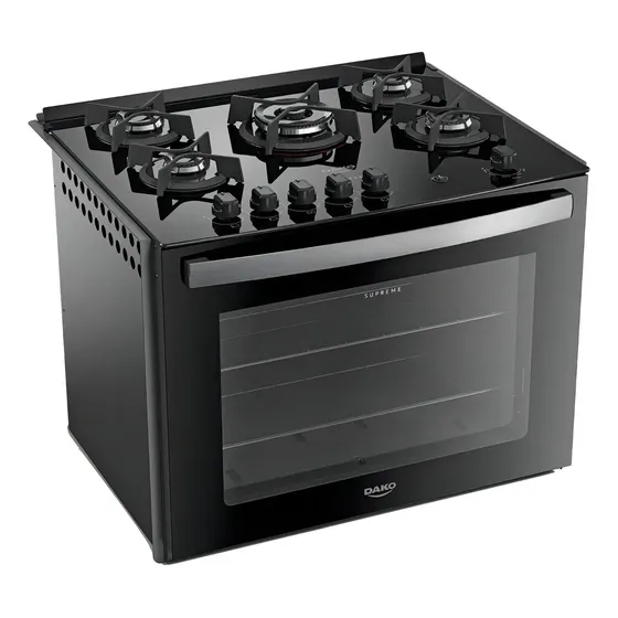 Fogão 5 Bocas de Embutir Dako Supreme com Mesa de Vidro e Tripla Chama Preto Bivolt