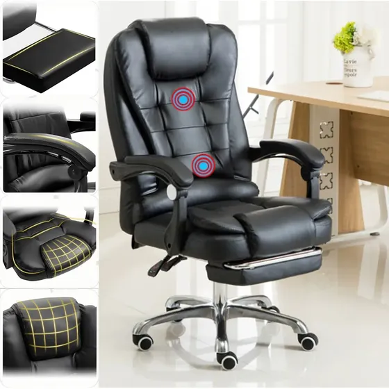 MOONOW - cadeira giratoria escritorio C/Massagem Vibratória, Apoio para Pernas Ajustável e Giratório, Revestimento em Couro, Conforto Máximo, Alta Durabilidade, Ideal para Escritório e Home Office