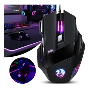 Mouse Gamer Para Jogo 3.200 Dpi Óptico Com Led Rgb Usb 7 Botões 4 Velocidades Dpi Ergométrico Digital Informática Preto