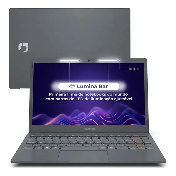 Notebook Positivo Vision C14 Lumina BAR Celeron 4GB 128GB eMMC Tela 14 Polegadas HD Antirreflexo Windows 11 Tecla Link Cinza