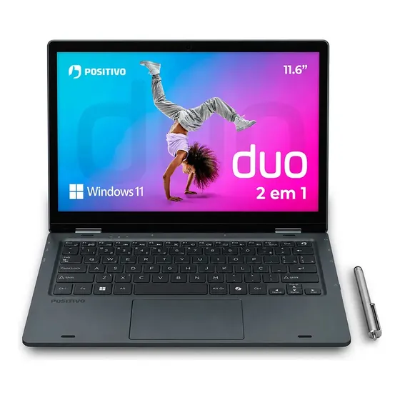 Notebook 2 em 1 Positivo Duo Intel Celeron N4500 4GB RAM 128GB SSD Windows 11 Home - Tela 11" HD IPS Touch com Caneta Capacitiva – Cinza