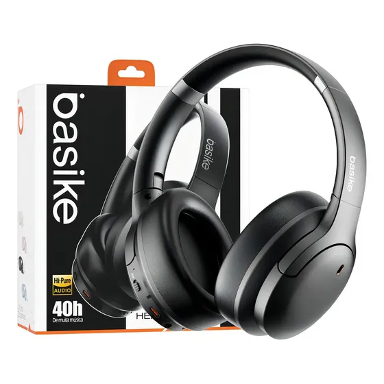Fone de Ouvido Bluetooth Basike Over-ear Com Cancelamento de Ruído ANC e Microfone