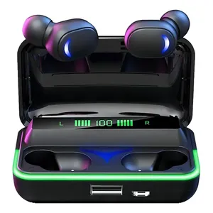 Fone De Ouvido Bluetooth Sem Fio Microfone Tws Recarregável Cor Preto Luz Verde-escuro