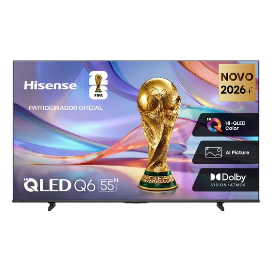 Hisense Smart TV 4K 55" Polegadas 55Q6QV QLED com Dolby Vision, HDR10+, HLG, Filmmaker Mode, Dolby Gaming, Dolby Atmos, Compatibilidade Alexa e Google