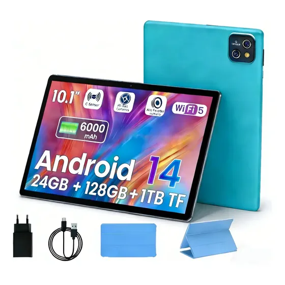 Tablet Pab Android 14 10.128GB+1TB TF Ram Octa-core Azul Wifi,Unissex, tablet profissional para estudar e trabalhar, com case