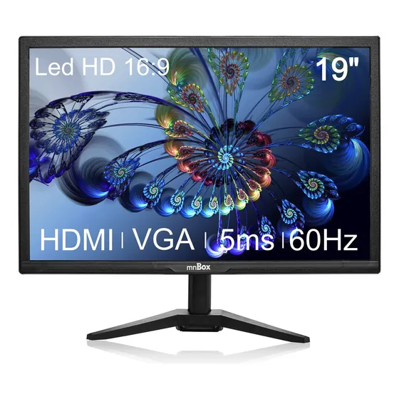 Monitor Led Tela 19 Polegadas 5ms Hd 60hz Hdmi Vga Pc Note
