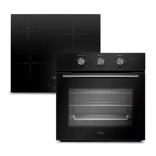 Kit Cooktop 4 Bocas Elétrico Vitrocerâmico + Forno Elétrico de Embutir 68L Midea CCB40P2.TSM62 - 220v