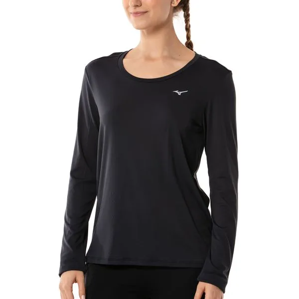 Camiseta Manga Longa de Corrida Feminina Mizuno Nirvana P Preto