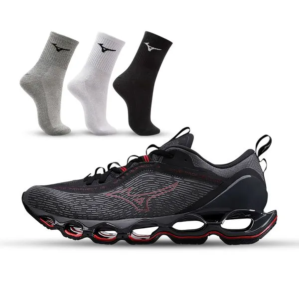 Kit 1 Tênis Masculino Mizuno Wave Prophecy 13 e 3 Pares de Meia Cano Médio