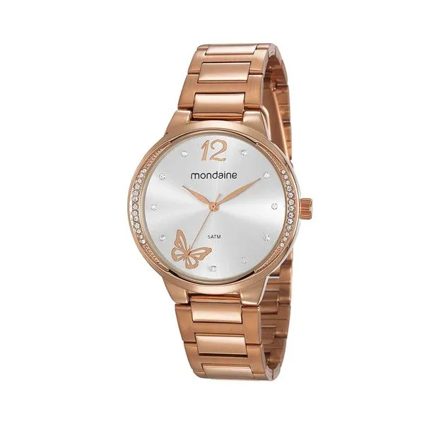Relógio Feminino Cristais Borboleta Rosé