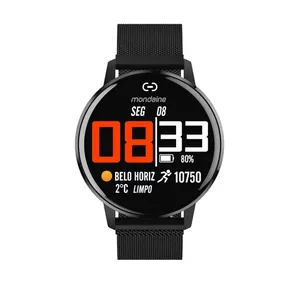 Relógio Smartwatch Redondo Malha de Aço Preto