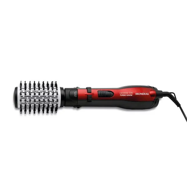 Escova Rotativa Ceramic Íon Turbo Mondial Vermelho e Preto ER-09 110V